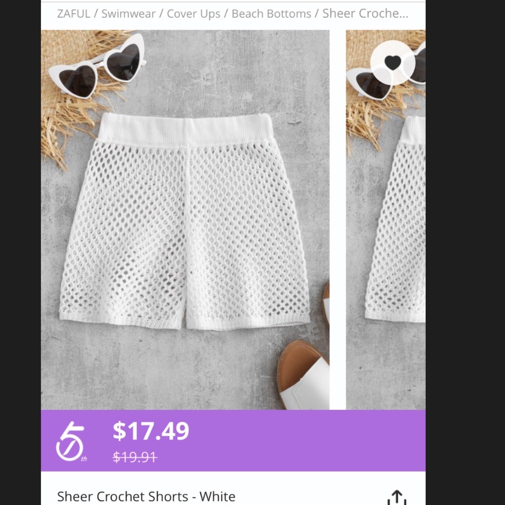 NWT - ZAFUL - White Crocheted Shorts - Sheer
